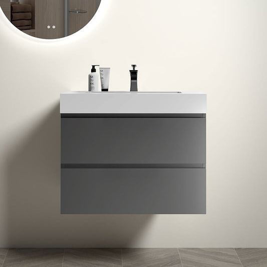 30" Modern Grey Alice Wall-Mounted Bathroom Vanity with White Sink