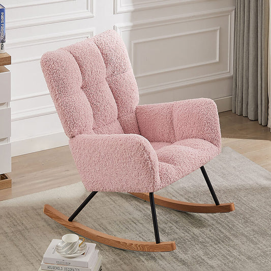 25.9" Pink Boucle Upholstered Rocking Chair