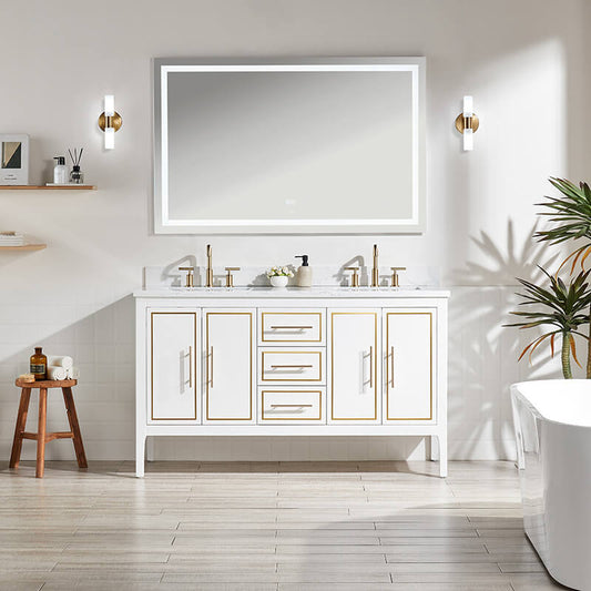 White Freestanding Double Sink Bathroom Vanity