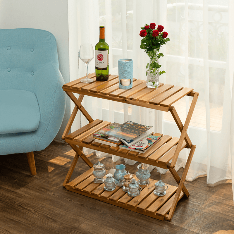 Multipurpose 3-Tiers Acacia Foldable Wooden Rack