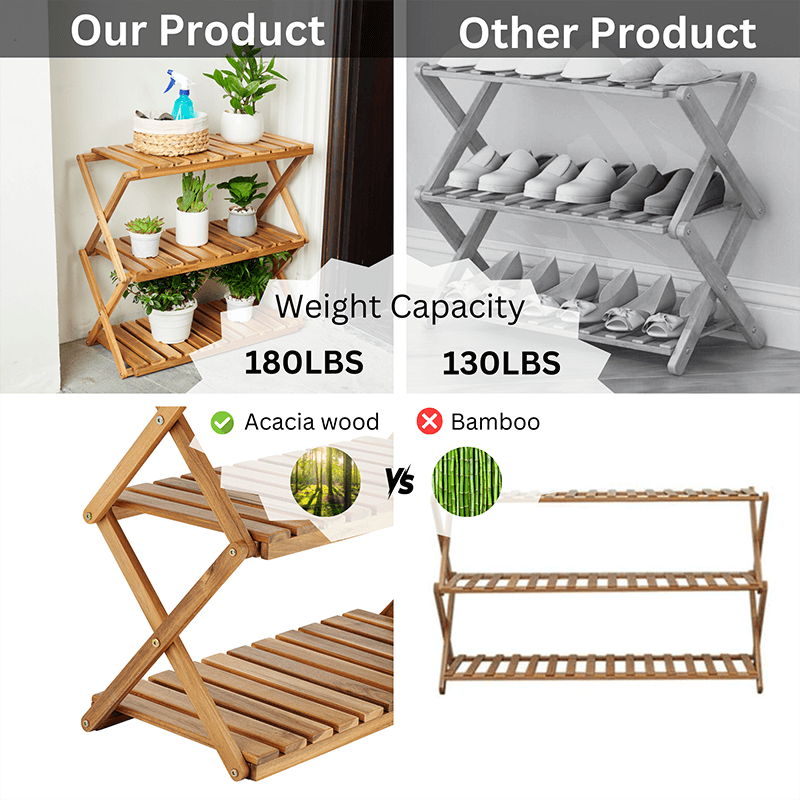 Multipurpose 3-Tiers Acacia Foldable Wooden Rack