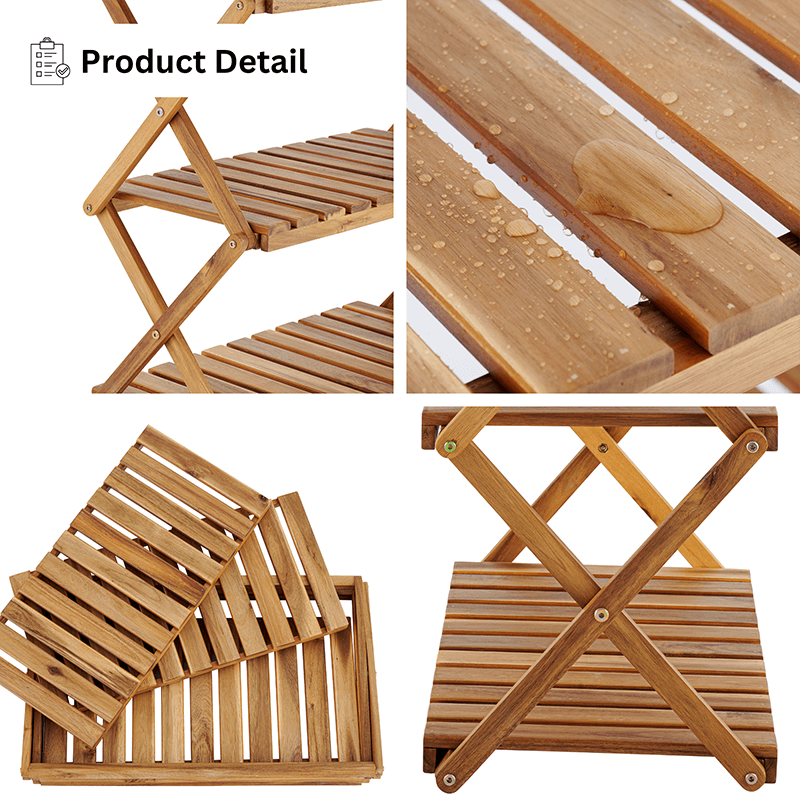 Multipurpose 3-Tiers Acacia Foldable Wooden Rack