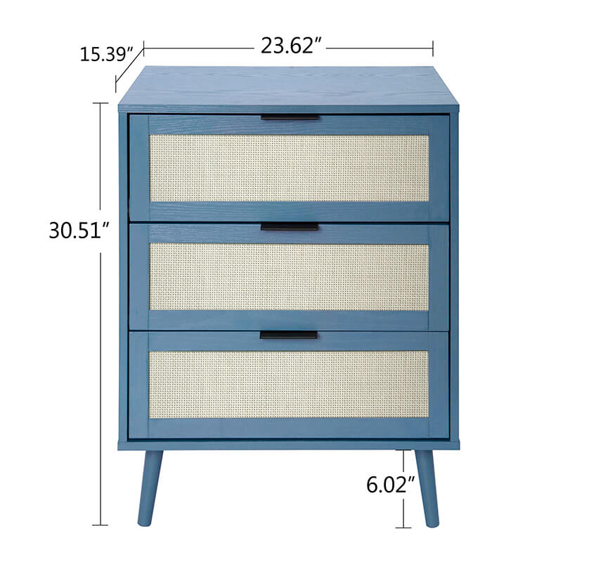 Engineered Rattan Particle Board 3-Drawer Cabinet