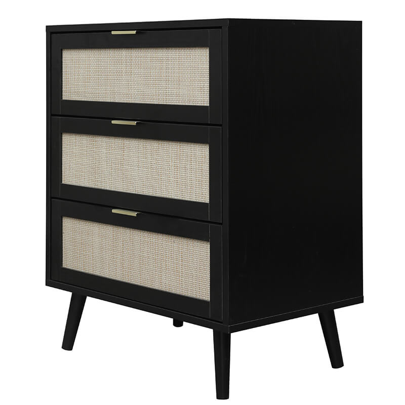 Black Engineered Rattan Particle Board Cabinet