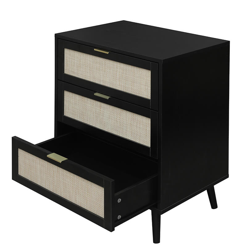 Black Engineered Rattan Particle Board Cabinet