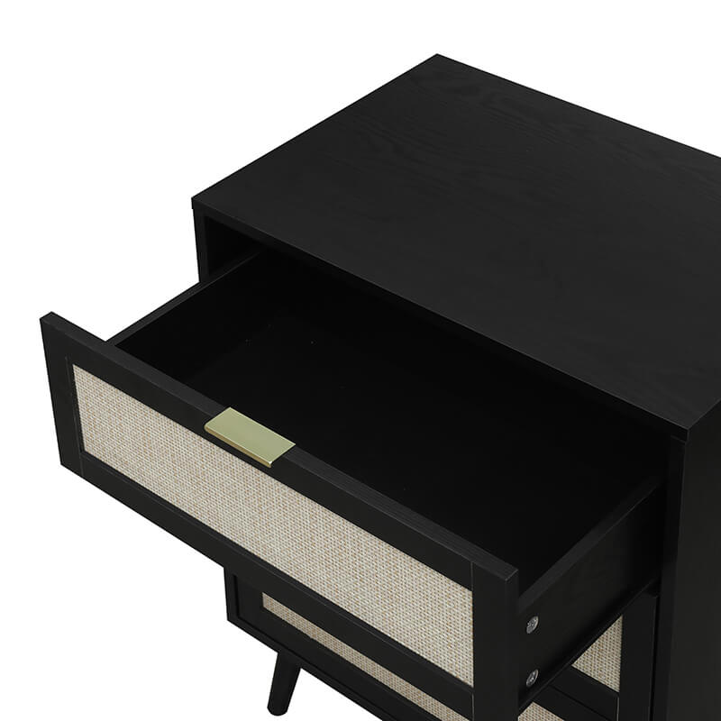 Black Engineered Rattan Particle Board Cabinet