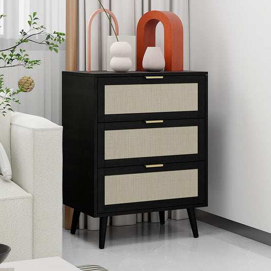 Black Engineered Rattan Particle Board Cabinet