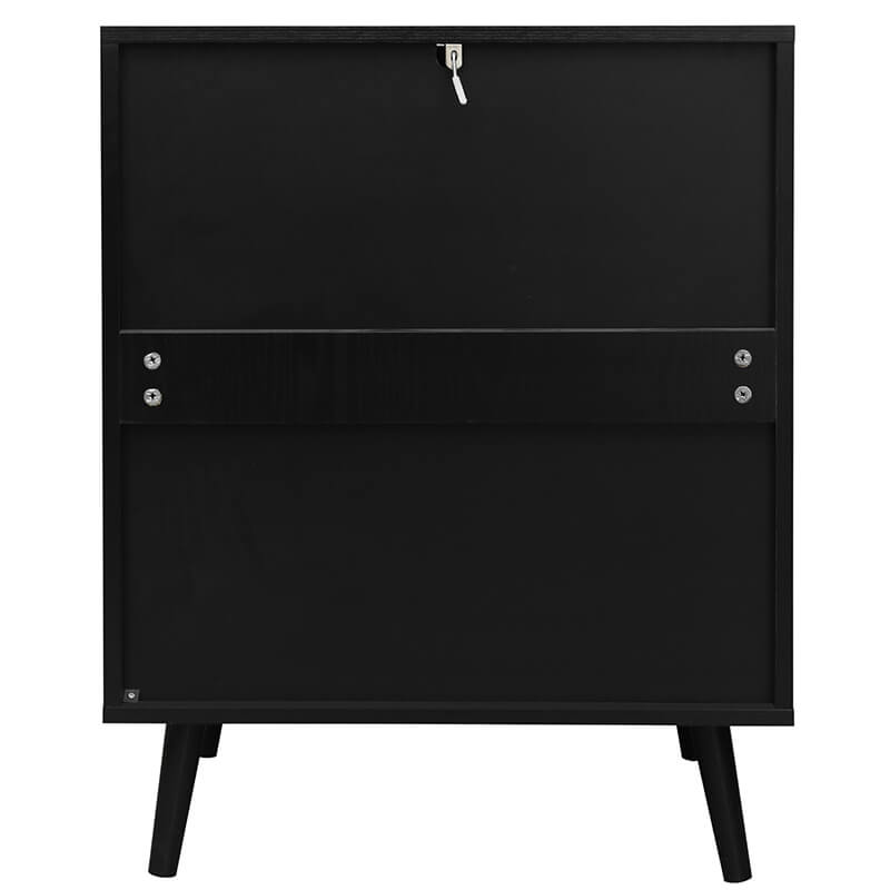 Black Engineered Rattan Particle Board Cabinet