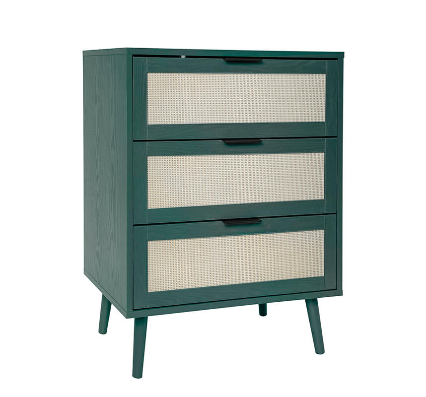 Dark Green Particle Board 3-Drawer Cabinet 