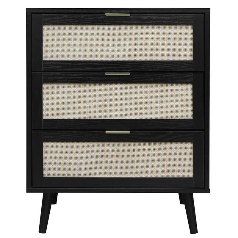 Black Engineered Rattan Particle Board Cabinet