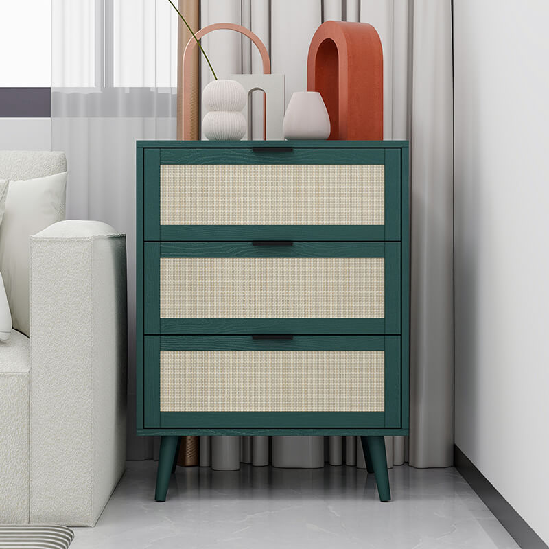 Dark Green Particle Board 3-Drawer Cabinet 