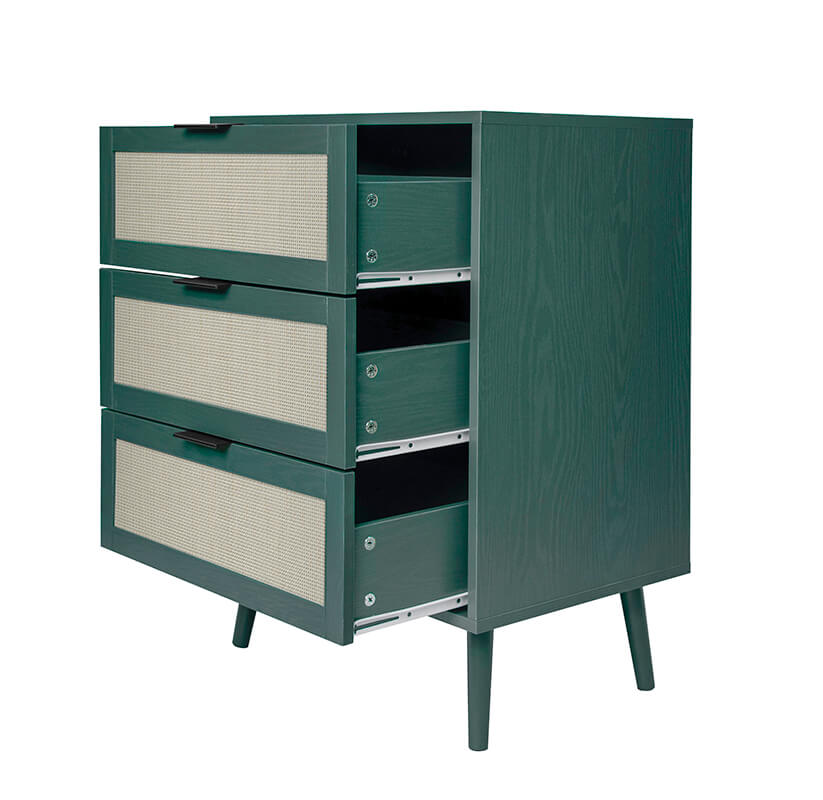 Dark Green Particle Board 3-Drawer Cabinet 