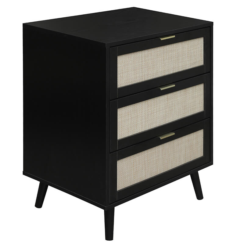 Black Engineered Rattan Particle Board Cabinet