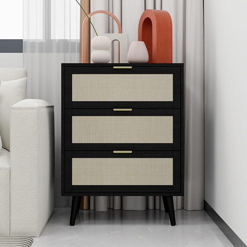 Black Engineered Rattan Particle Board Cabinet