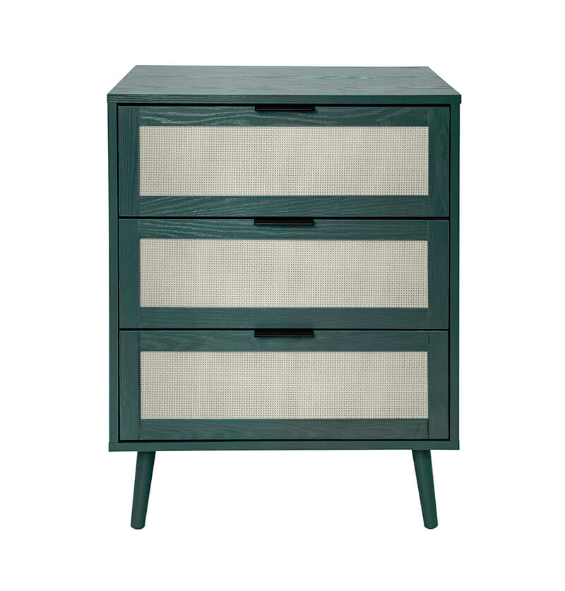 Dark Green Particle Board 3-Drawer Cabinet 