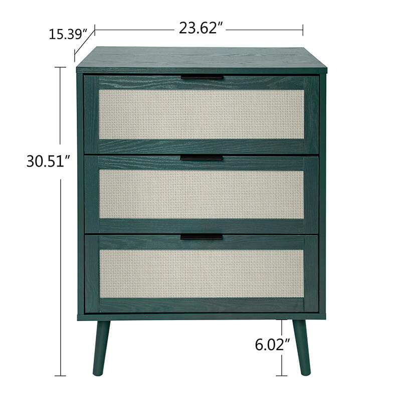 Dark Green Particle Board 3-Drawer Cabinet 