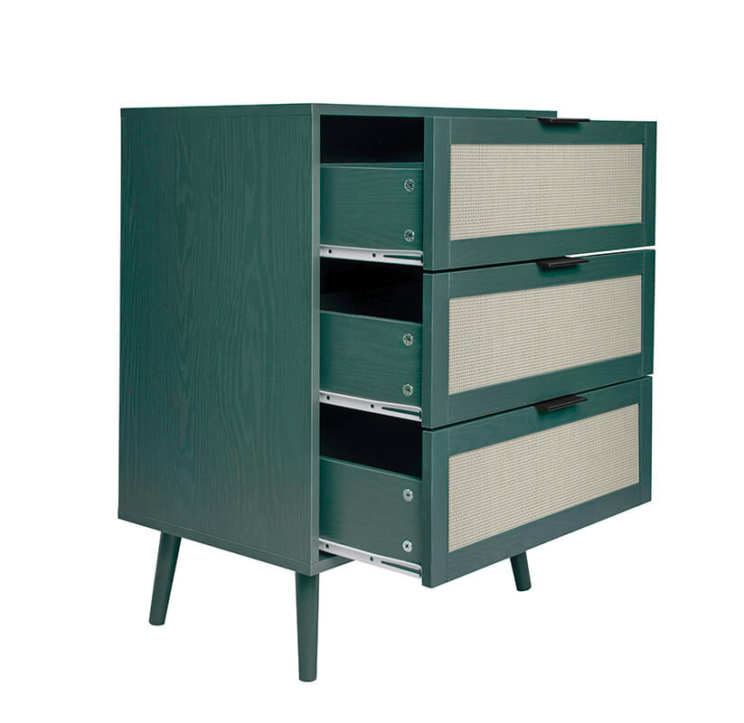 Dark Green Particle Board 3-Drawer Cabinet 