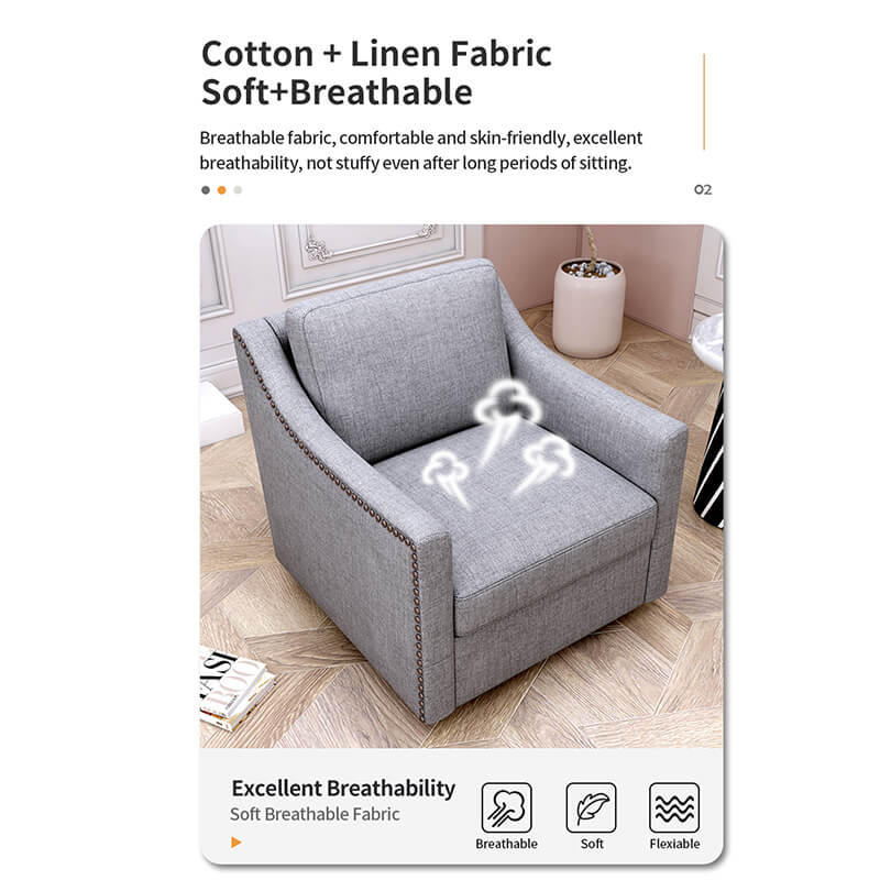 Modern Grey Cotton Linen Swivel Armchair