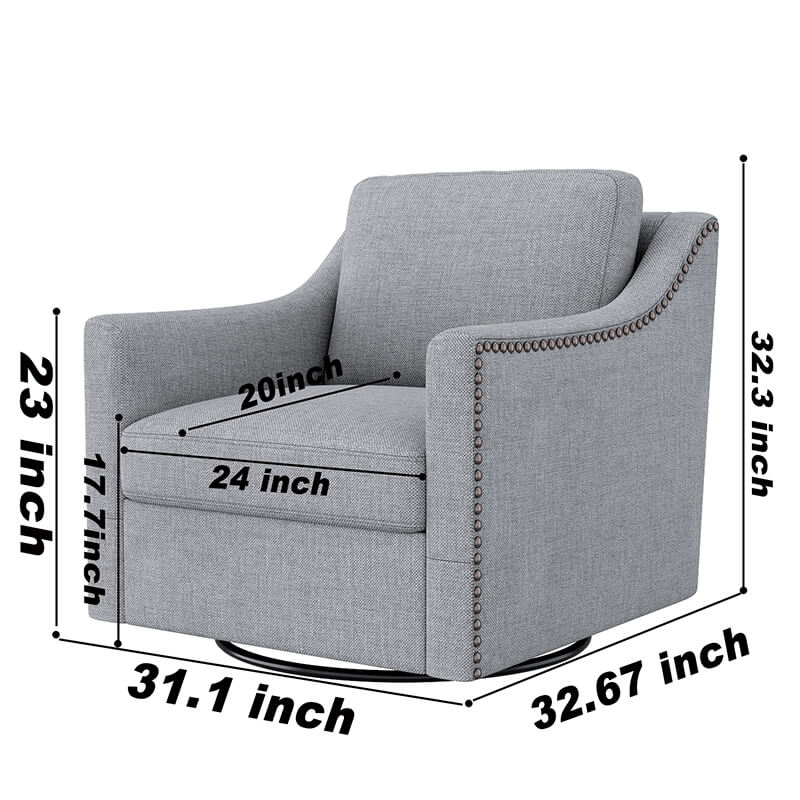 Modern Grey Cotton Linen Swivel Armchair