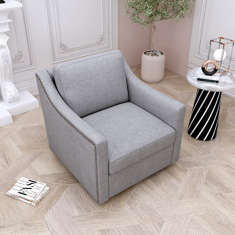 Modern Grey Cotton Linen Swivel Armchair