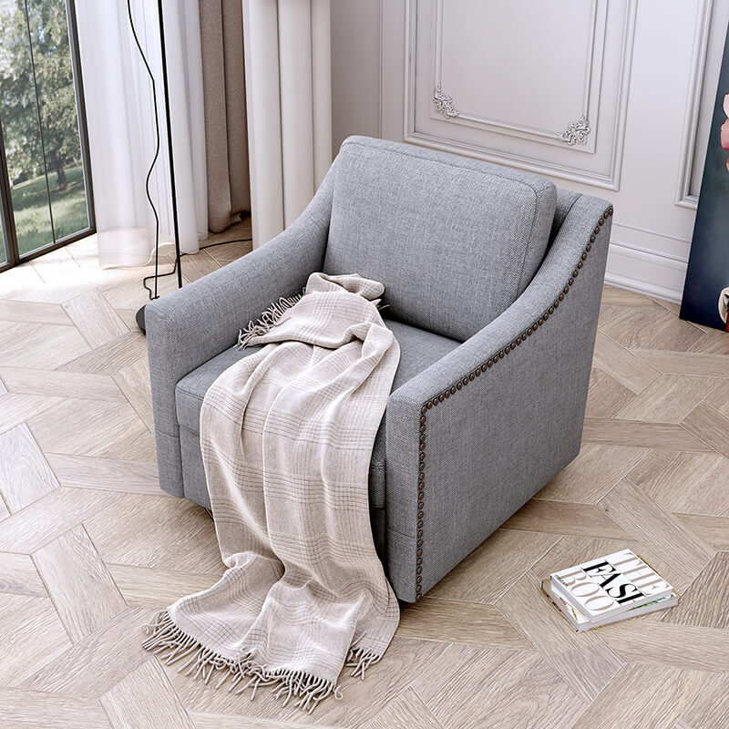 Modern Grey Cotton Linen Swivel Armchair