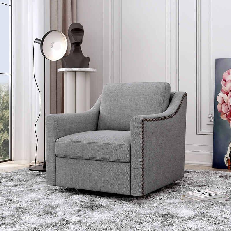 Modern Grey Cotton Linen Swivel Armchair