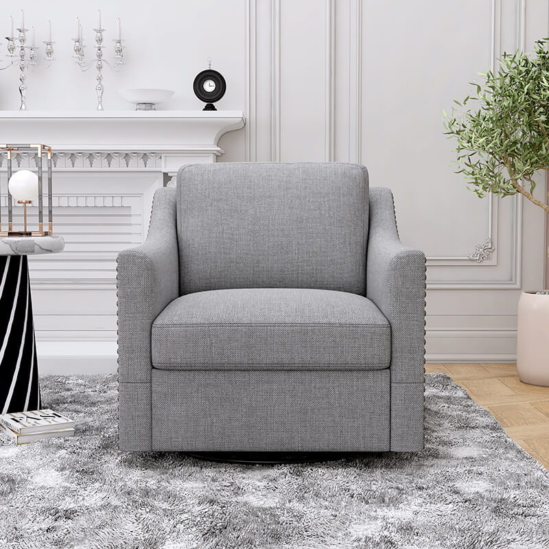 Modern Grey Cotton Linen Swivel Armchair