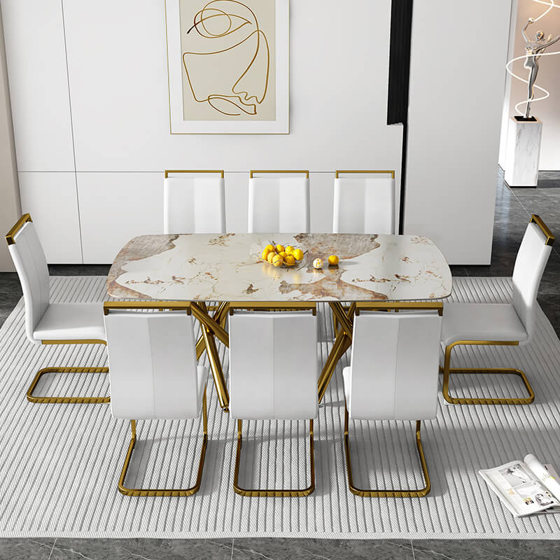 Modern Faux Marble Rectangular Dining Table