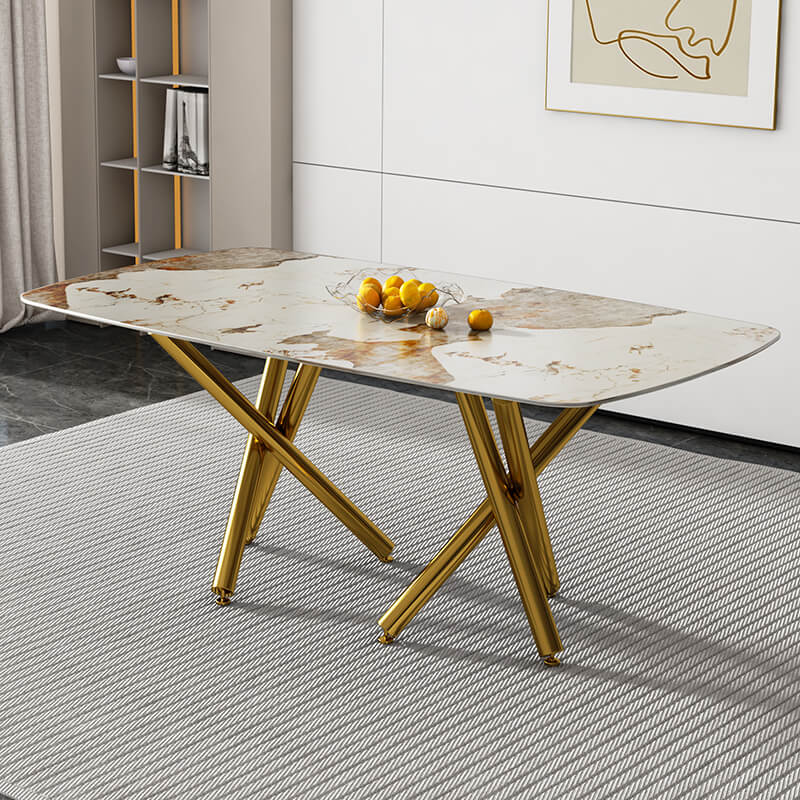 Modern Faux Marble Rectangular Dining Table