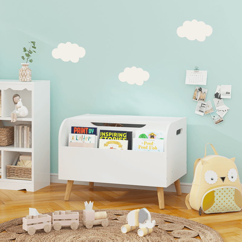 White Wooden Storage Organizer Toy Box 