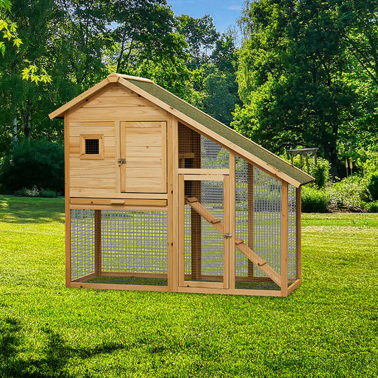 55" 2-Tier Wooden Rabbit Hutch With Waterproof Roof And Outdoor Run