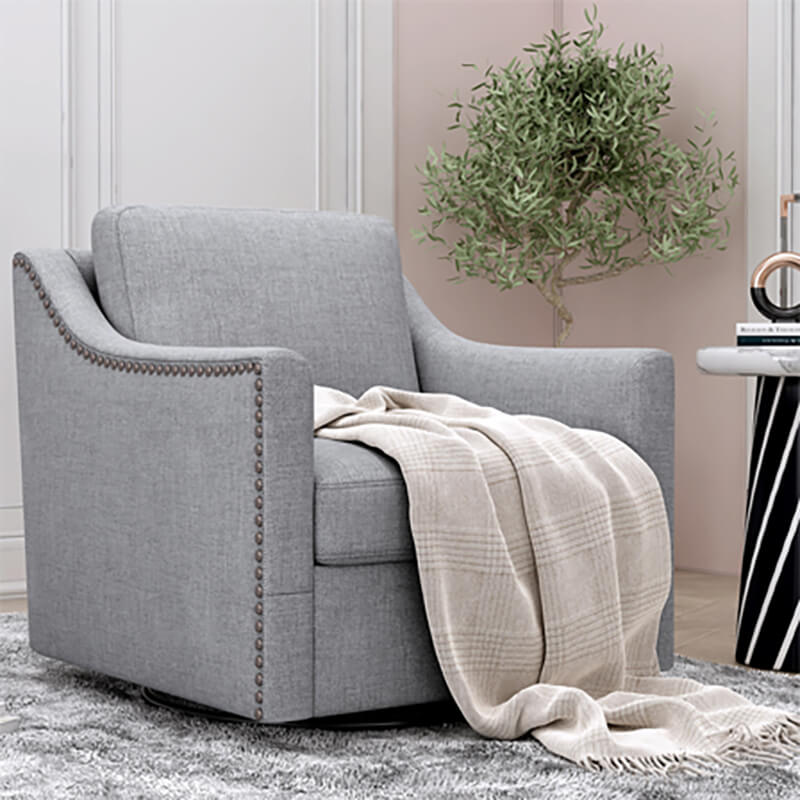 Modern Grey Cotton Linen Swivel Armchair