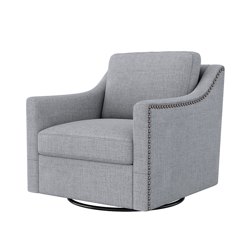 Modern Grey Cotton Linen Swivel Armchair