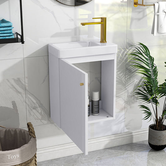 16" White Wall-Mounted Bathroom Vanity