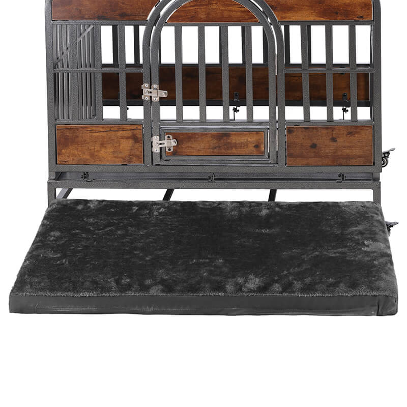 37" Brown Dog Crate With Removable Trays and Wheels For High Anxiety Dogs