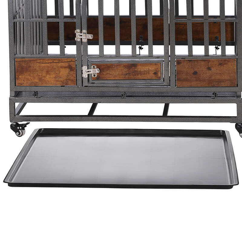 37" Brown Dog Crate With Removable Trays and Wheels For High Anxiety Dogs