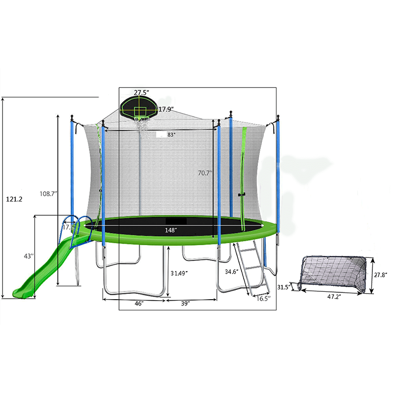 213" Green Outdoor Enclosure Net Trampoline