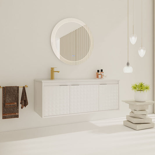 White Plywood Wall Mounted Bathroom Vanity