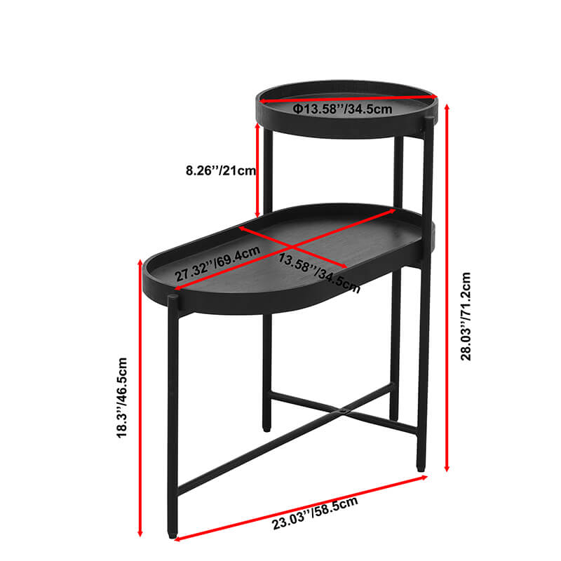 2-Tier Metal Frame Wooden Side Table