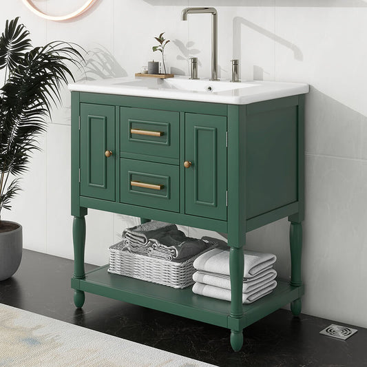 30" Green Wooden Bathroom Vanity Cabinet