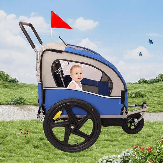 62.9" 2-in-1 Seat Bicycle Stroller for Kids With Foldable Collapsible