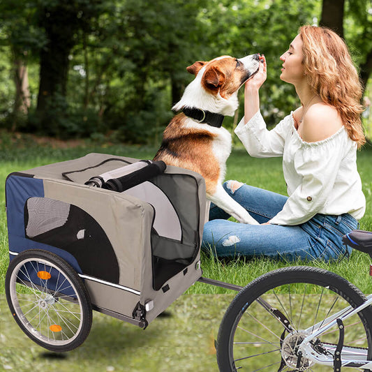 53.9" Blue/Grey Bike Trailer With 8 Reflectors for Dogs