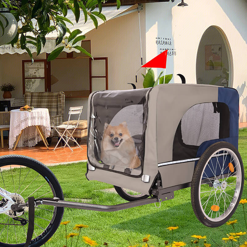 53.9" Blue/Grey Bike Trailer With 8 Reflectors for Dogs