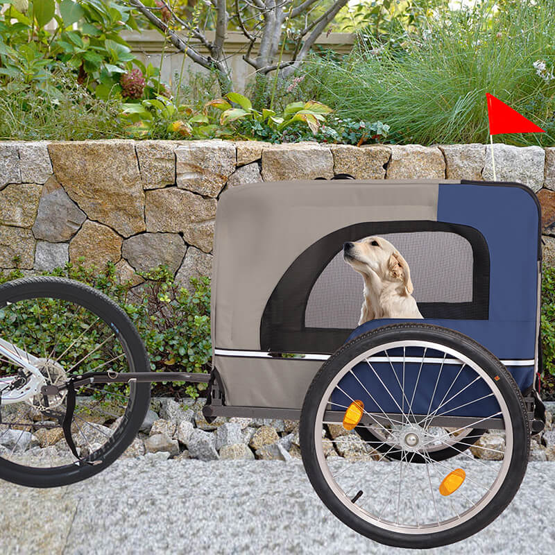 53.9" Blue/Grey Bike Trailer With 8 Reflectors for Dogs