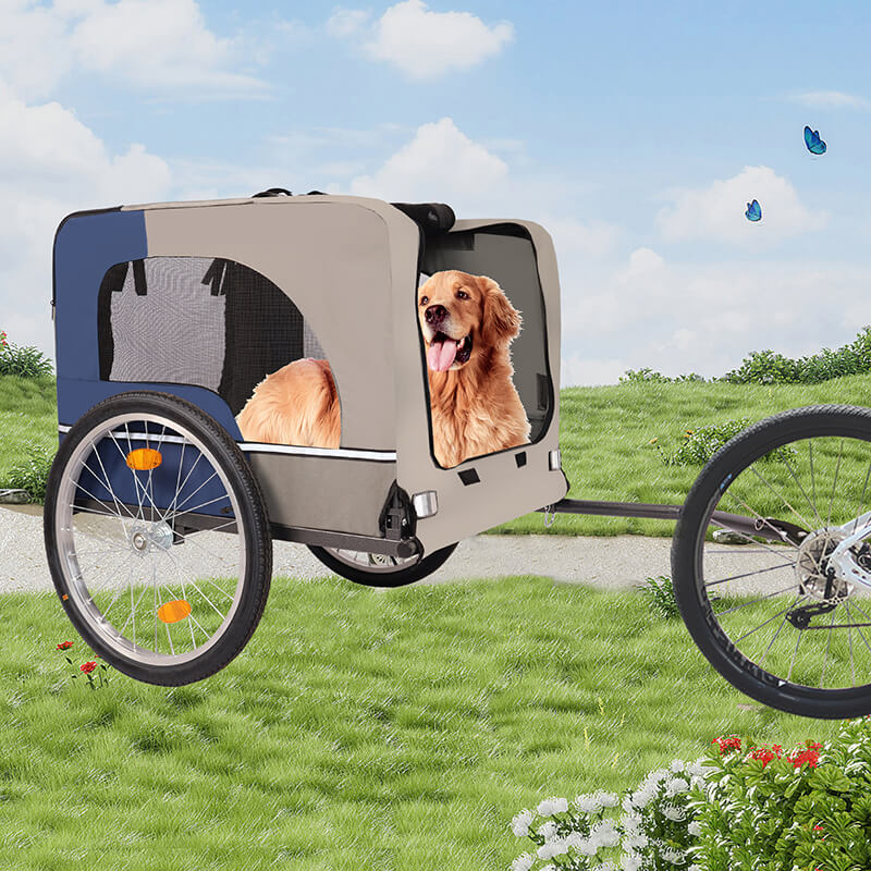 53.9" Blue/Grey Bike Trailer With 8 Reflectors for Dogs