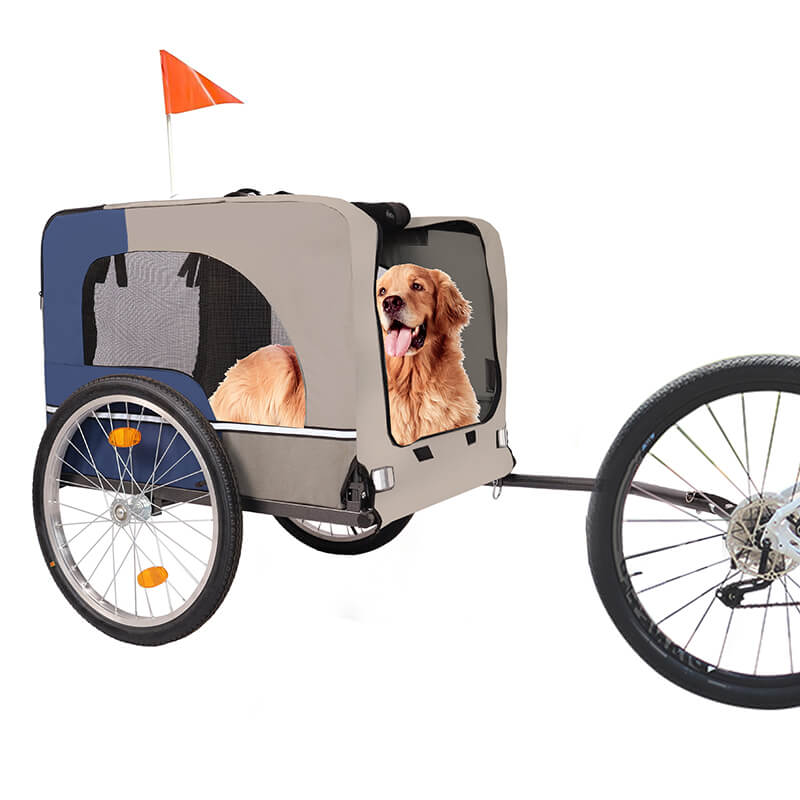 53.9" Blue/Grey Bike Trailer With 8 Reflectors for Dogs