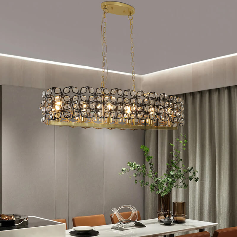 Champagne Gold Oval Crystal Pendant Light