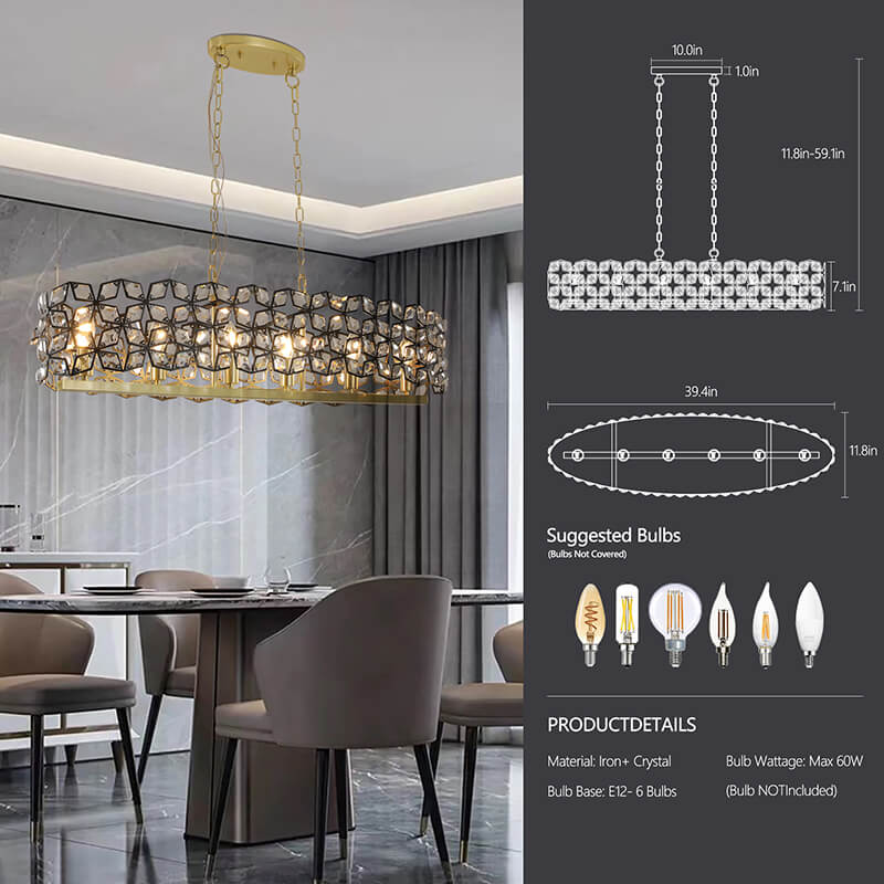 Champagne Gold Oval Crystal Pendant Light