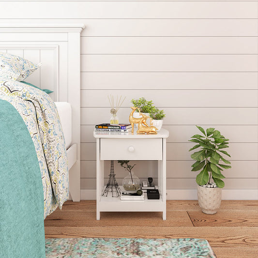 20" Modern White Mission Bedside Table with Shelve - 1 Drawer