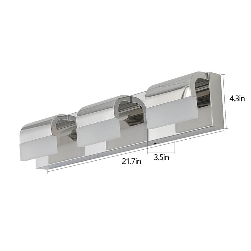 Dimension Image of the 21.7" Modern 3-LED Light Chrome Steel Bathroom Vanity Light